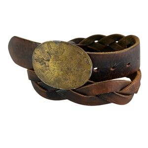 Genuine Vintage LEWIS Buckle CO Brown Braided Leather Belt Year 1973